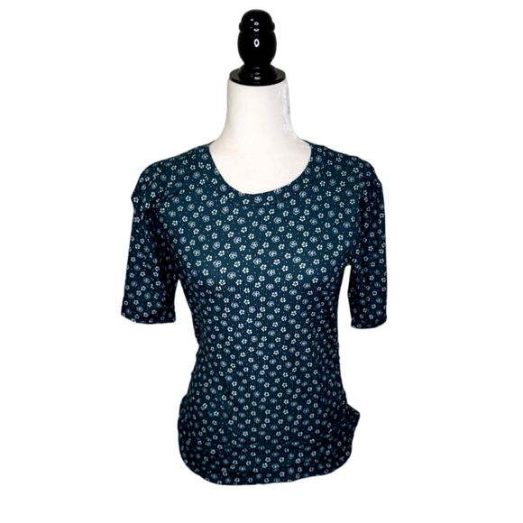 Hello Miz Green Floral Maternity Top Elastic Sides Size S - Picture 1 of 6